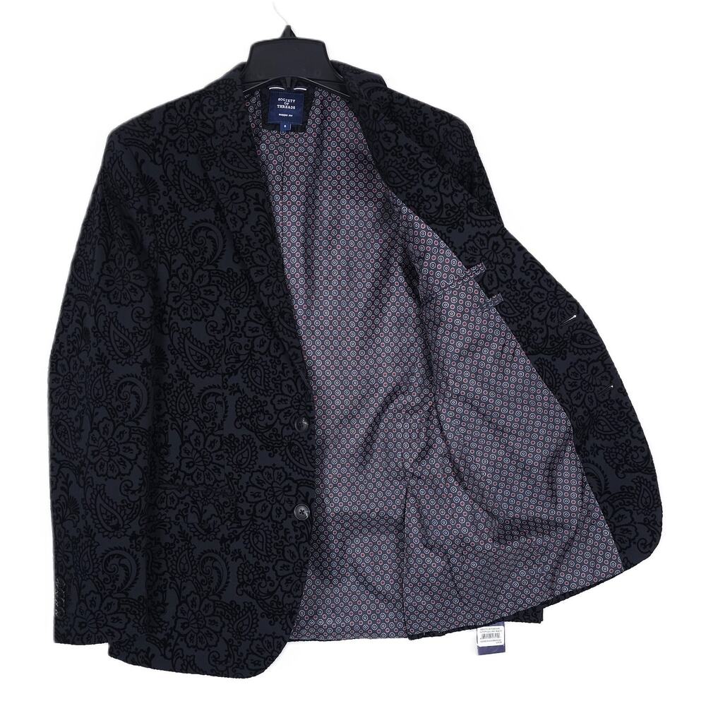 Society Of Threads Mens Modern Fit Sport Coat Small Black Flocked Paisley NWT - Picture 2 of 7